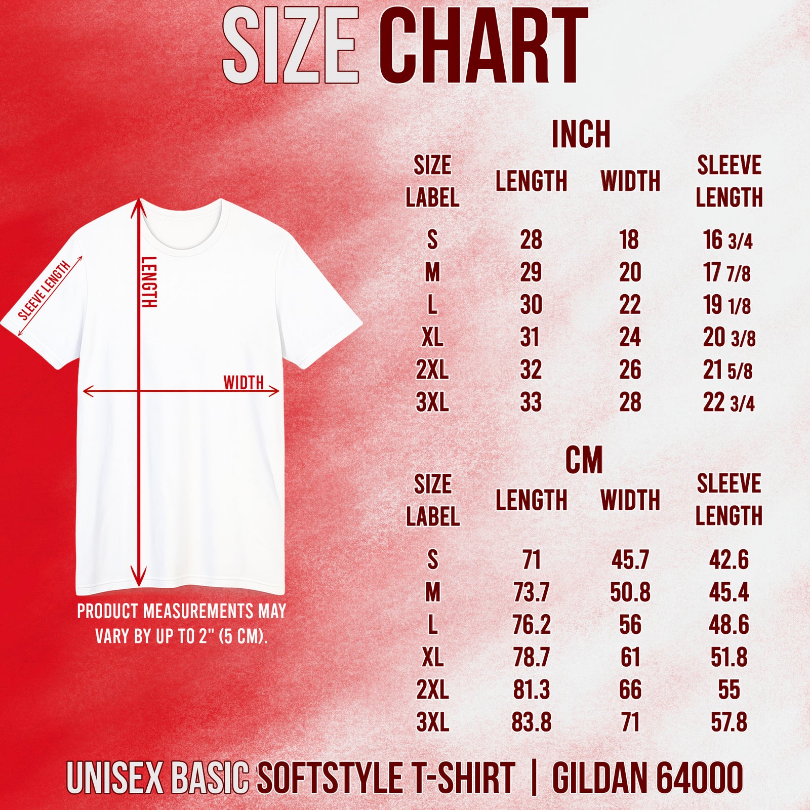 Size chart for Sopot City Crest Unisex T-Shirt