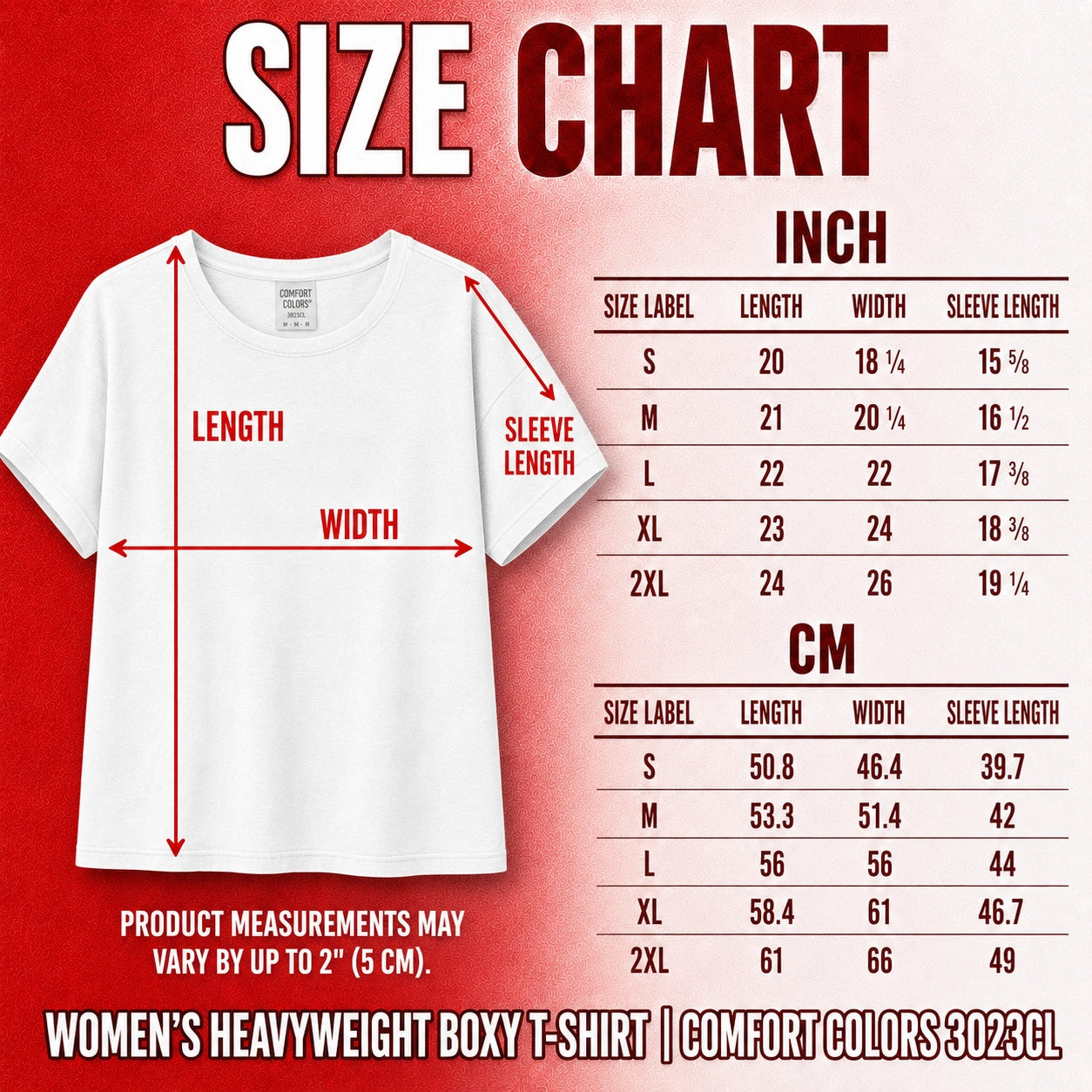 Size chart for Polish Hussar Poland Women’s Heavyweight Boxy Tee