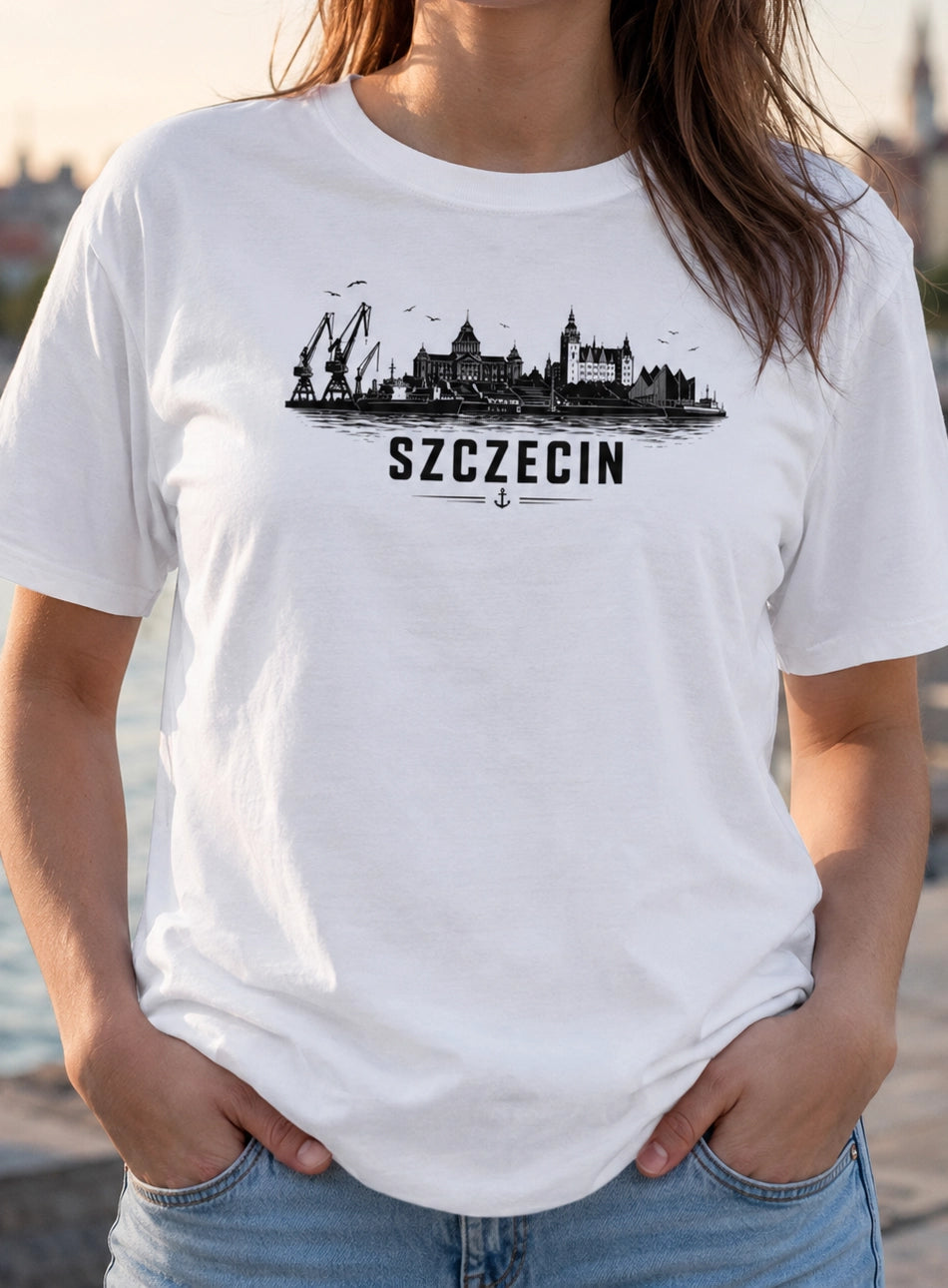 Szczecin Black Ink Skyline Polish City Unisex T-Shirt