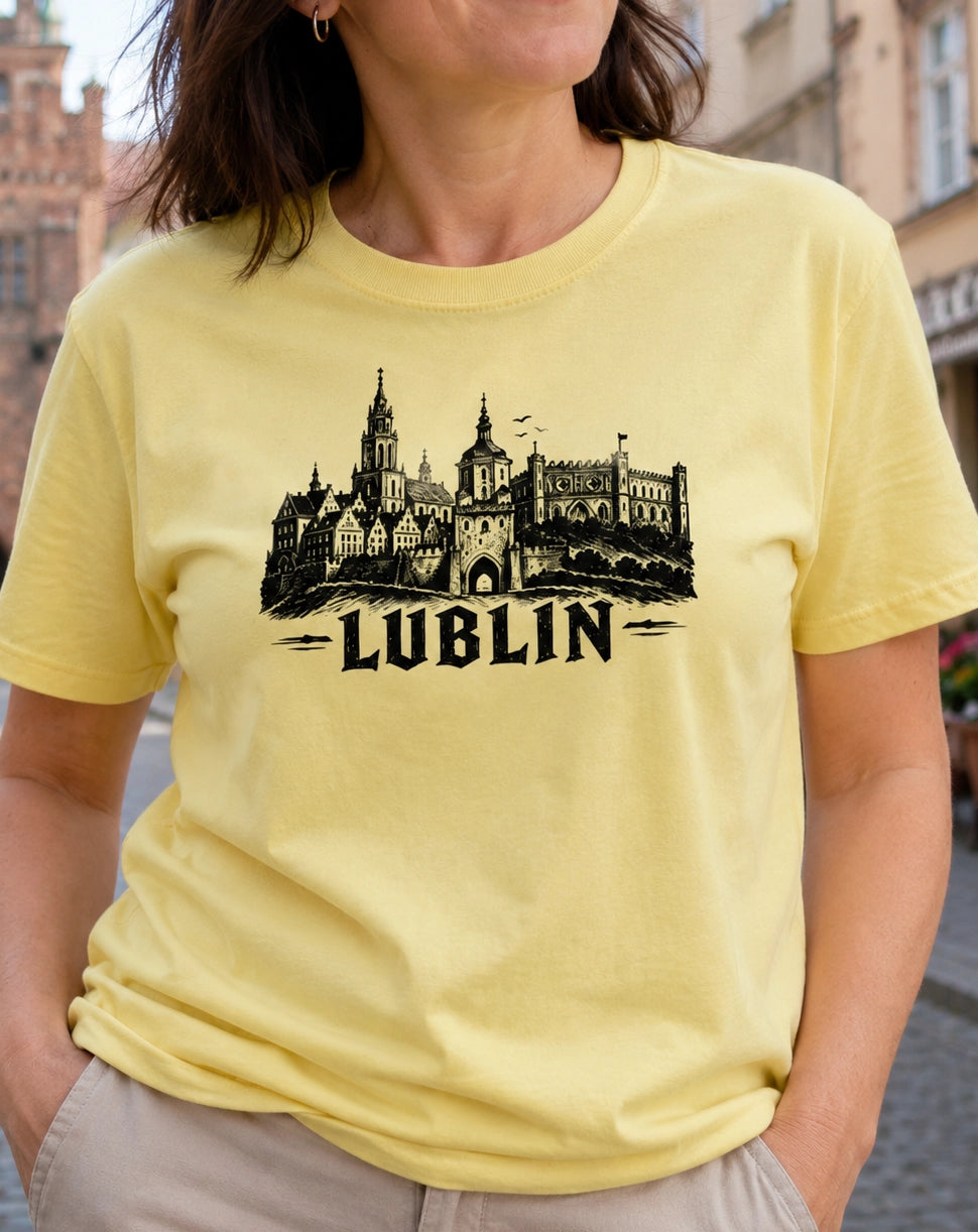 Lublin Black Ink Skyline Polish City Unisex T-Shirt