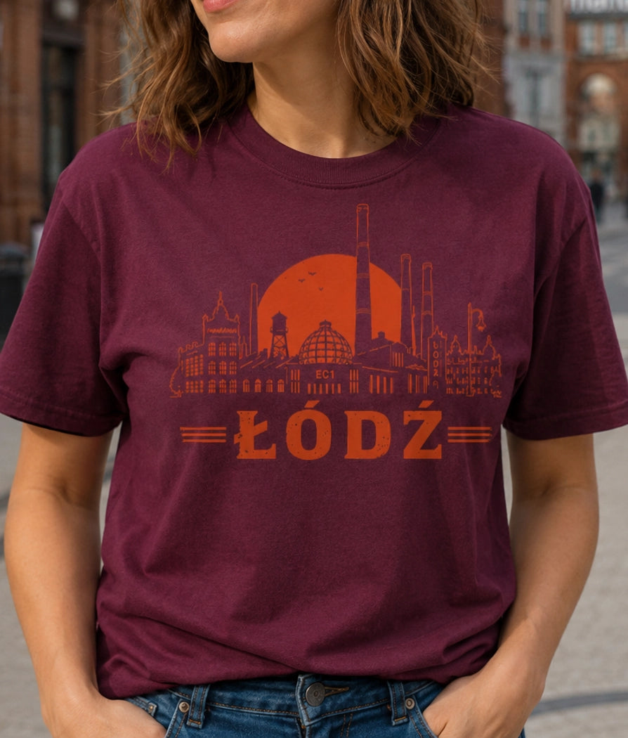 Łódź Sunset Industrial Skyline Polish City Unisex T-Shirt