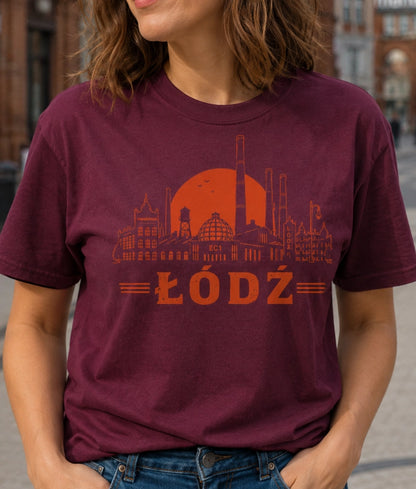 Łódź Sunset Industrial Skyline Polish City Unisex T-Shirt