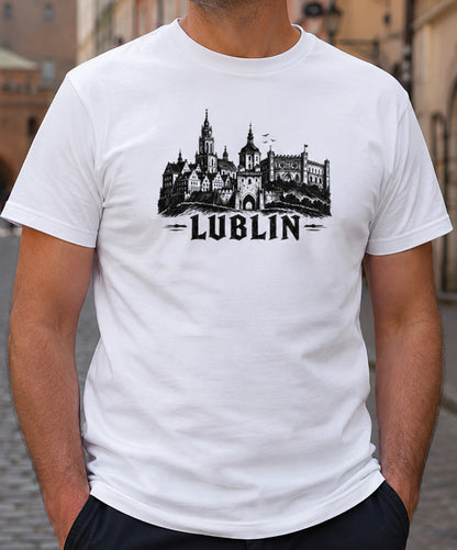 Lublin Black Ink Skyline Polish City Unisex T-Shirt