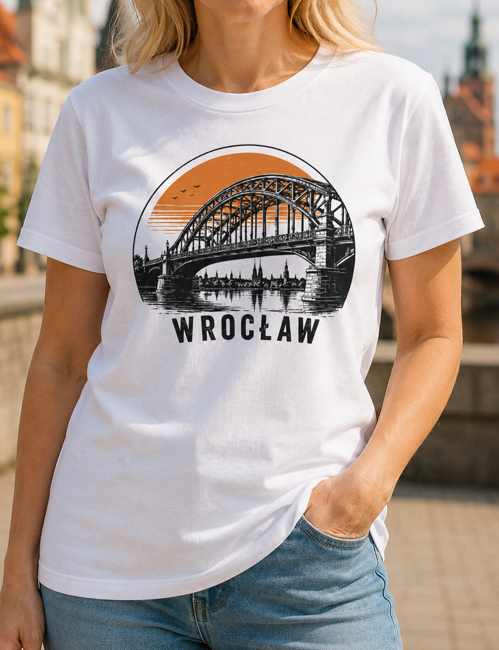 Wrocław Bridge Sunset Polish City Unisex T-Shirt