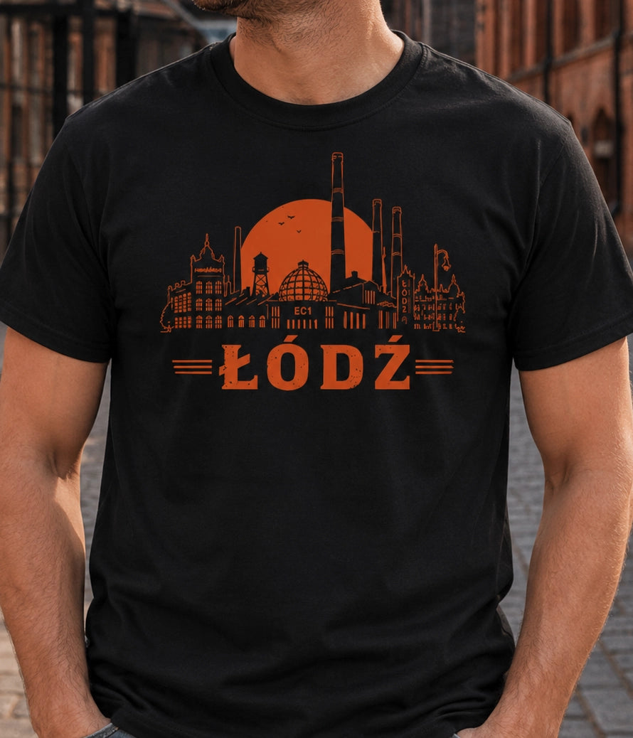 Łódź Sunset Industrial Skyline Polish City Unisex T-Shirt