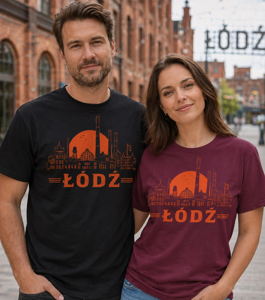 Łódź Sunset Industrial Skyline Polish City Unisex T-Shirt