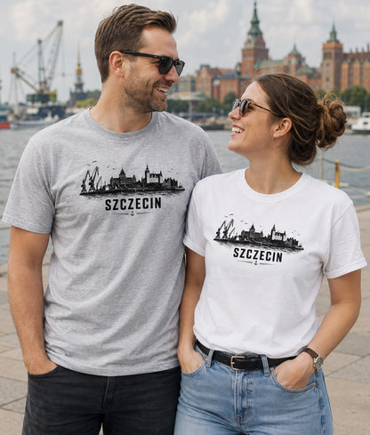 Szczecin Black Ink Skyline Polish City Unisex T-Shirt