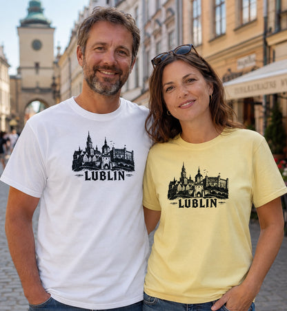 Lublin Black Ink Skyline Polish City Unisex T-Shirt